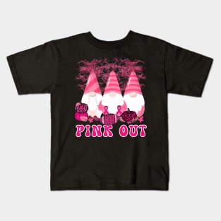 Pink Out Breast Cancer Awareness Gnomes and Football Kids T-Shirt